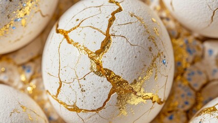 Abstract cracked egg with golden glitter 