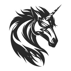 Tribal Style Black and White Unicorn Head Vector Illustration