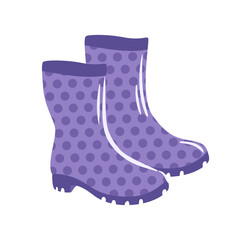 This vector illustration features stylish purple rubber boots adorned with playful polka dots. Perfect for rainy days, they combine fashion and function, adding a fun touch to any outdoor outfit.