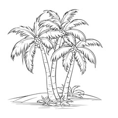 Obraz premium Hand Drawn Coconut Palm Trees on Tropical Beach in Black and White