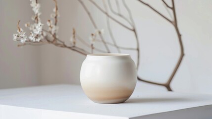 Ceramic Zen Jar Smooth Matte Ombre Beige White Tranquil