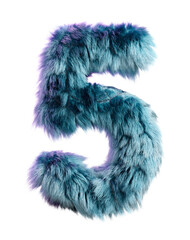 Blue Fur Styled Into Bold Letter 5 Isolated on White Background