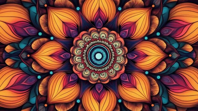 Detailed Floral Mandala Animation with Intricate Patterns and Vibrant Color Transitions