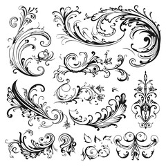 Fototapeta premium Elegant Floral Swirl Ornaments and Decorative Vector Flourishes Set