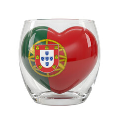 Portuguese Flag in a Shiny Heart-Shaped Glass Design