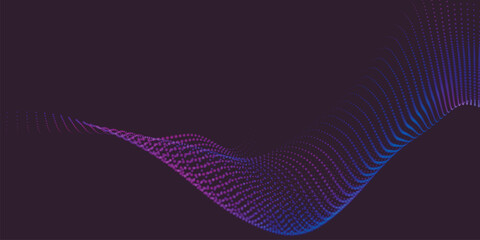 Abstract background with dynamic colorful wave. Futuristic dotted wave of bright particles. Dark background. Colorful background for presentation design. Wide format vector illustration. Interweaving 