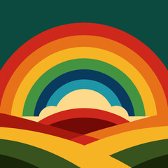 Rainbow over the Lush Forest: Capturing the natural beauty of the forest, a vibrant rainbow arcs across the sky, offering a picturesque view