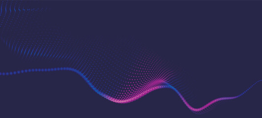 Abstract background with dynamic color wave. Futuristic dotted wave of bright particles. Colorful background for presentation design. Wide format vector illustration. Weave effect.