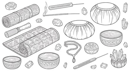 Yoga Meditation Still Life with Mats Crystals and Incense