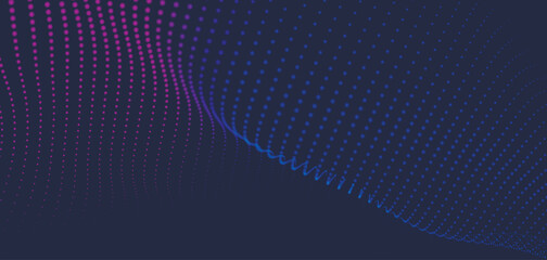 Abstract background with dynamic color wave. Futuristic dotted wave of bright particles. Colorful background for presentation design. Wide format vector illustration. Weave effect.