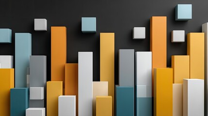 A dynamic candlestick chart displays colorful bars in vibrant gradients on a black background, showcasing financial trends visually