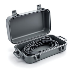 Cable organizer box with neatly coiled cords for efficient storage  