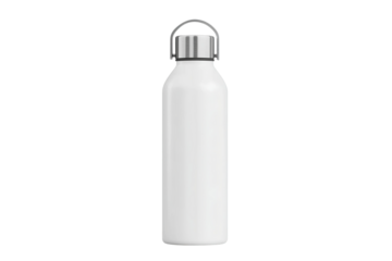 White water bottle with handle, mockup style isolated on white isolated on a transparent background in PNG format