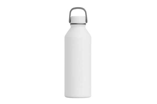 White water bottle with handle, mockup style isolated on white isolated on a transparent background in PNG format
