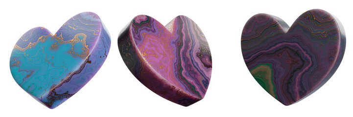 Colorful Artistic Marble Hearts On White Background
