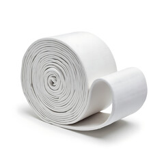 Elastic mattress strap rolled on white background  