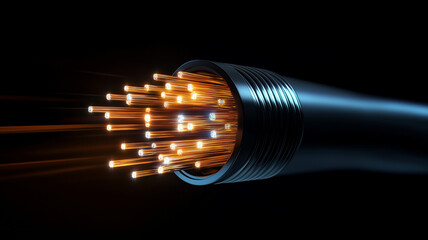 Fiber optic cable concept photo style illustration. High speed signal cable fiber optic. The future generation of digital cables. AI artwork.