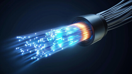 Fiber optic cable concept photo style illustration. High speed signal cable fiber optic. The future generation of digital cables. AI artwork.