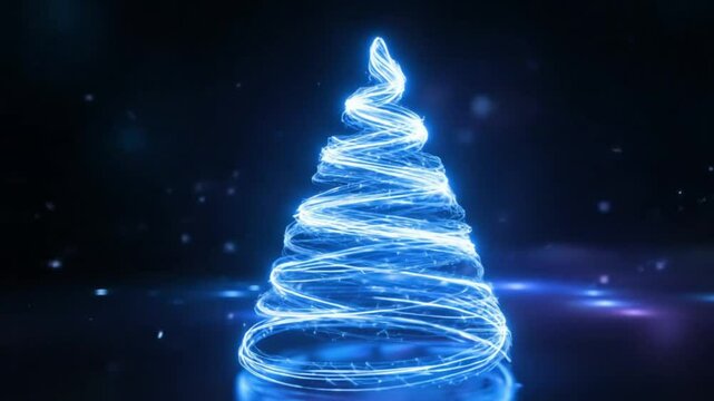 Animation of Neon Christmas Tree Formation with Bokeh Lights and Festive Particles