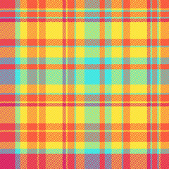 Vibrant, seamless tartan pattern with bold colors. A striking textile design, ideal for backgrounds, fashion, and design projects needing a retro or preppy aesthetic.