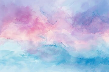 Watercolor painting with blended pastel hues of pink purple and blue creating soft lines