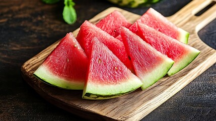 Sliced Watermelon on Rustic Wooden Board