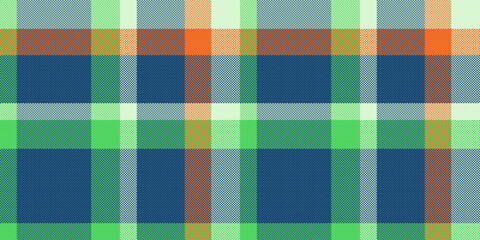 Vibrant plaid textile pattern in teal, green, orange  beige. Perfect for fashion, home decor, or website backgrounds.