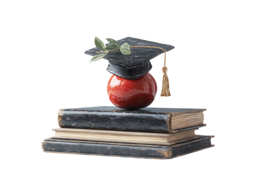Graduation cap on books, education concept.