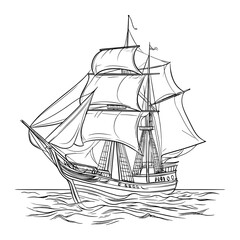 Vintage Sailing Ship Sketch – Hand-Drawn Old Sailing Boat Illustration