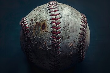 Worn baseball close up dark background
