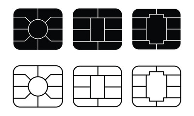 EMV chip icon vector set. Silhouette of EMV chip, Sim card icon vector set. Silhouette of mobile sim symbol and sign. Dual sim card icon vector illustration.
