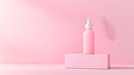 Pink Bottle and Box Mockup on a Textured Pink Background.