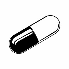 Black and white capsule on white background pill medicine