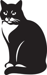 Seated cat silhouette elegant black and white, Calm feline figure for pet design
