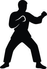 Silhouette of martial artist fighter in stance vector illustration