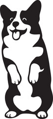 Corgi standing on paws black and white design, Cute dog silhouette minimal style