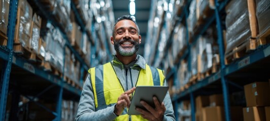 The warehouse worker utilizing technology to enhance inventory management efficiency.
