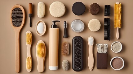 Zero Waste Self Care Kit Flatlay on Beige Background.