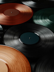 Minimalist Retro Music Background with Close-Up of Vinyl Record Grooves and Label