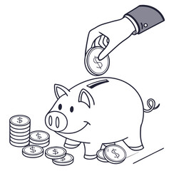 piggy bank and coins