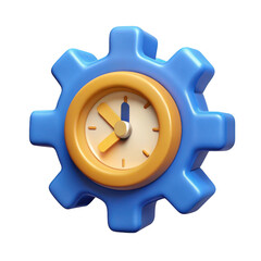3d blue gear clock icon isolated on transparent background