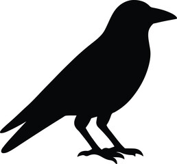 Silhouette raven standing profile black and white Vector Illustration