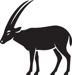 Roan antelope silhouette bold black drawing, African animal figure in simple lines