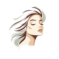 Serene woman with flowing hair in minimalist beauty illustration