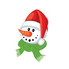 Snowman in a hat and scarf, carrot nose, vector illustration