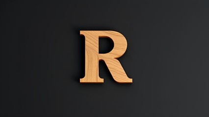 Single wooden letter r with a natural wood grain texture casting a subtle shadow on a dark gray background