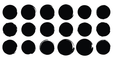 Set of round grunge circles shapes on a white background. Grunge round shapes. Grunge banner and paint brush stamps, paint brush stock set