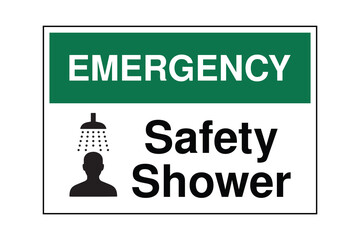 Emergency Safety Shower Sign in Green with White and Black Pictogram – Industrial Safety Equipment Symbol - High Quality Vectorial Stock Image