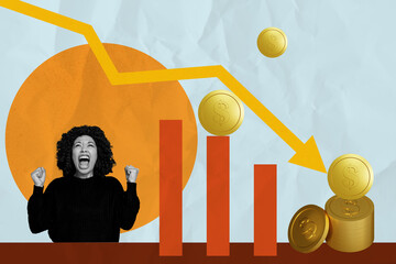 Template sketch image composite artwork collage of young lady scream stress crisis bankruptcy bank...