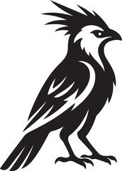 Secretary bird silhouette black and white, Bold bird of prey design illustration